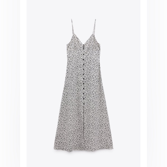 FLORAL PRINT SLIP DRESS | S | BLACK / WHITE - Picture 2 of 5